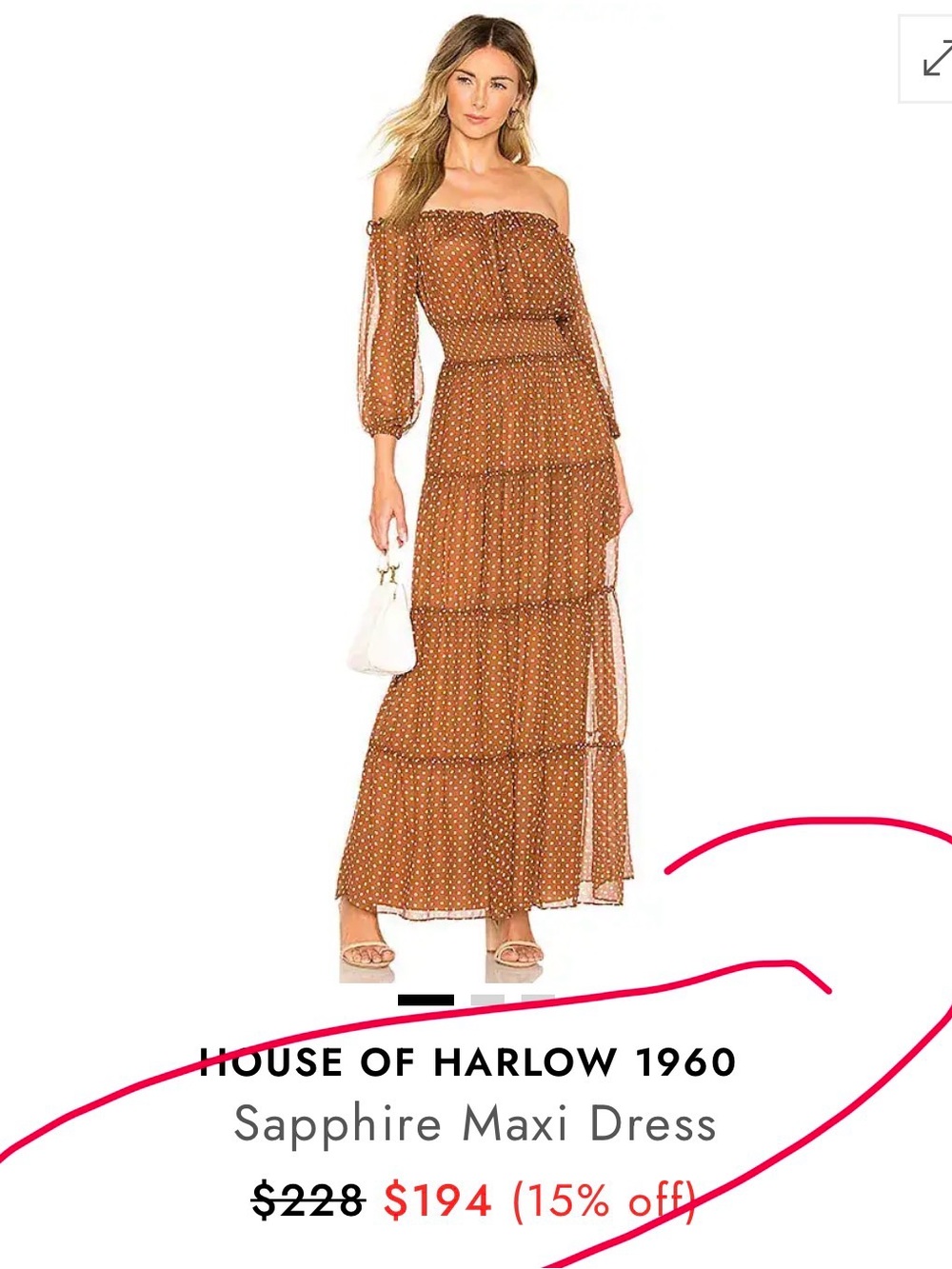 House of Harlow 1960 x REVOLVE Sapphire Dress S NWOT Brown Polka Dot Maxi Dress - Picture 5 of 8